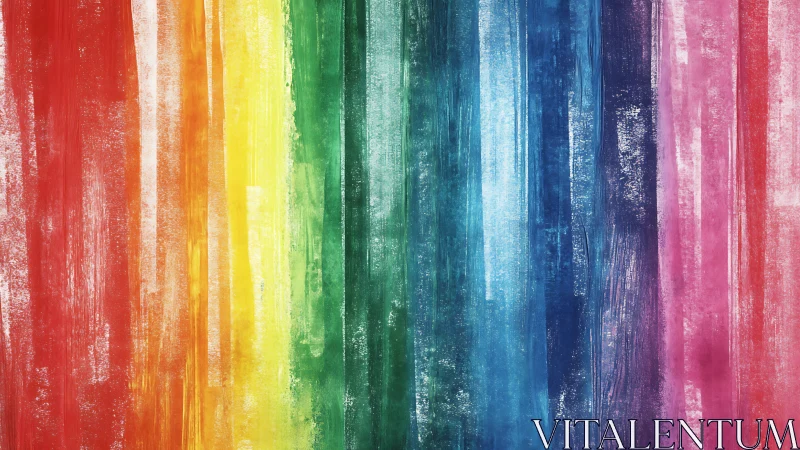 Vertical rainbow bands form textured abstract color field.