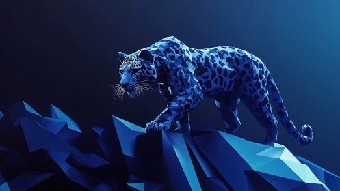 Cobalt Prowler: Geometric Leopard's Digital Descent.
