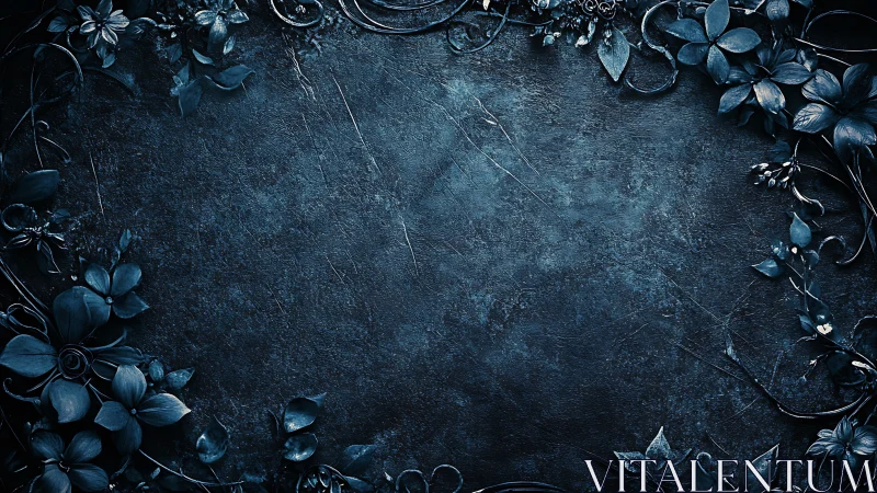 Dark Blue Floral Border Arrangement on Textured Surface