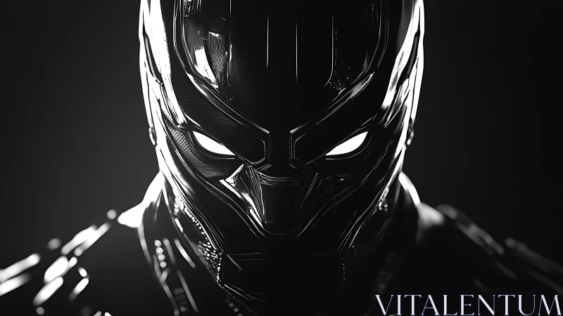 Gleaming armored panther hero gazes out from deep shadow