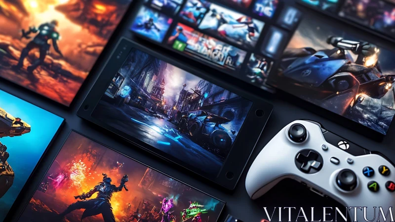 Digital gaming ecosystem with cinematic interface layout design.