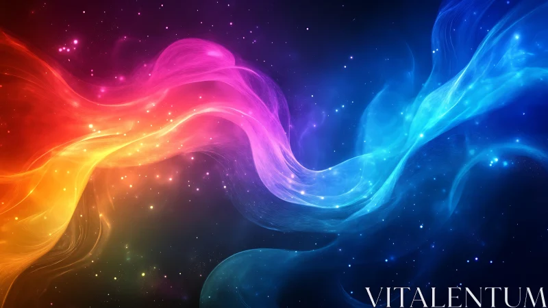 Prismatic cosmic ribbons weaving light across deep space.