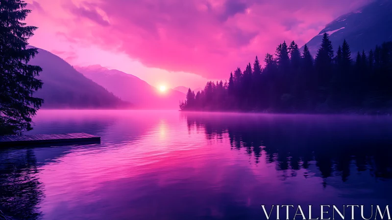 Magenta mountains drink the sunrise over a mirror-still lake