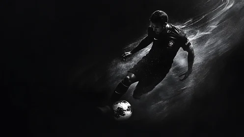 Dynamic low-key football action with directional rim lighting and motion