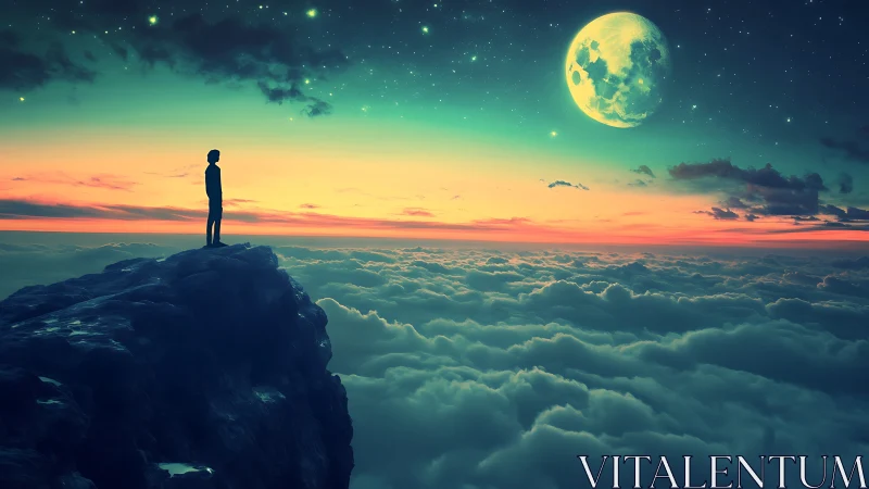 Skyline dreamer weighs the moon above a painted cloud sea
