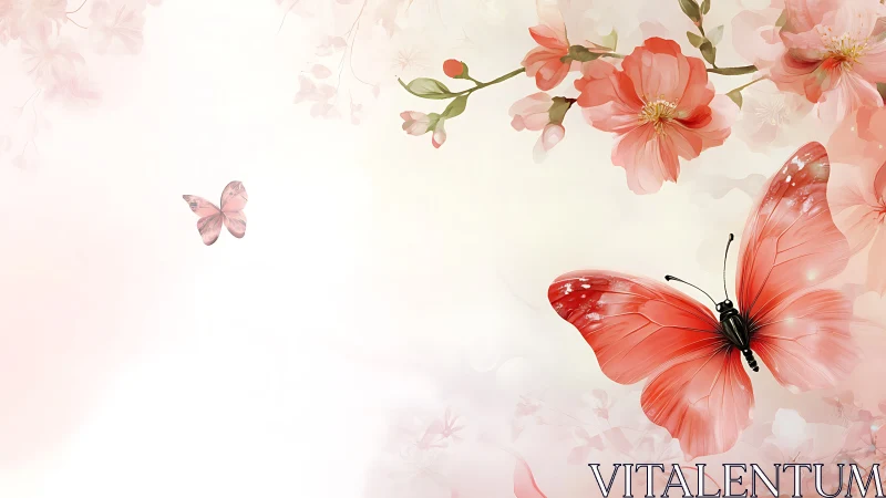 Digital watercolor butterflies with blush floral canopy layout.