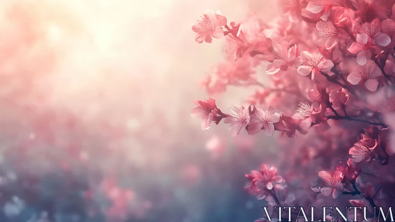 Soft-Focus Cherry Blossoms with Atmospheric Bokeh Depth.