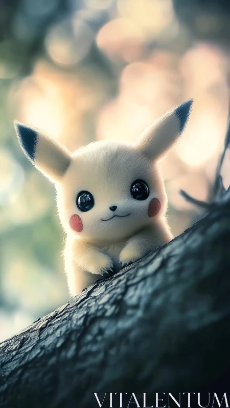 Bright-eyed electric friend peeks over a gentle forest branch