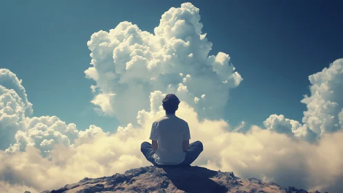 Cloud towers listen quietly as a lone dreamer meditates