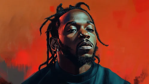 Digital portrait of man in teal shirt on vivid orange field.