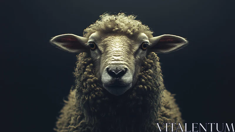 Studio portrait sheep under dramatic low key lighting.