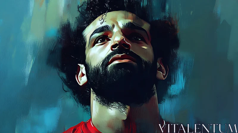 Digital portrait of focused footballer in bold colors.