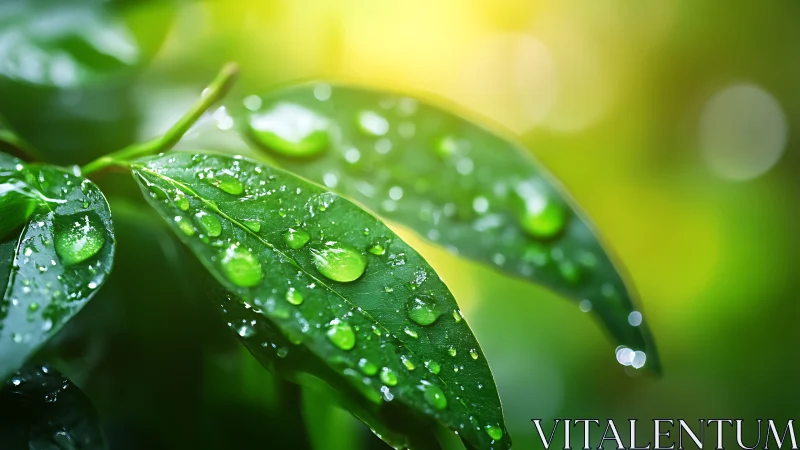 Macro leaf study with luminous morning dew highlights.