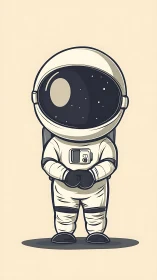 Minimalist cartoon astronaut standing in full spacesuit.