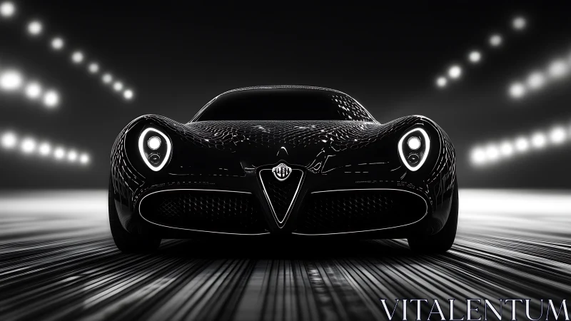 Sleek black sports car glides through a luminous tunnel of light