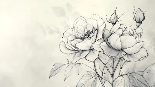 Line Drawing of Flowering Plant Specimens.