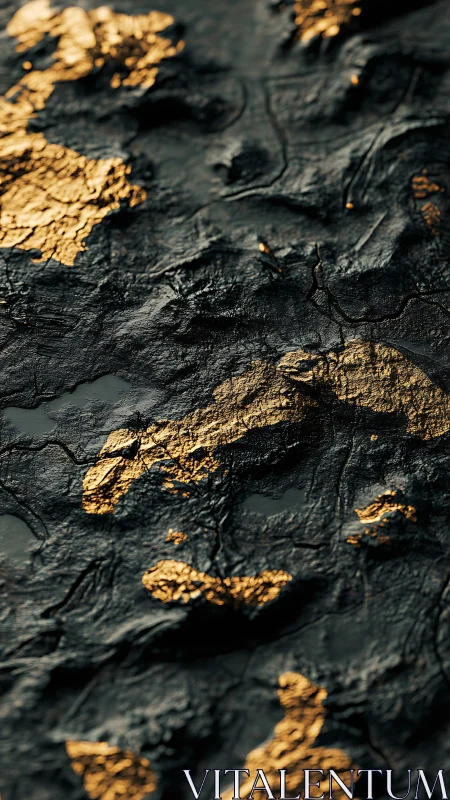 Textured black surface with irregular metallic gold patches.