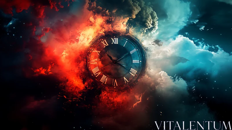 Temporal rift clock engulfed in bifurcated cosmic nebula