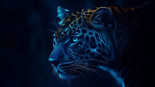 Neon-Rendered Leopard Profile With Luminescent Highlights and Golden Ear Accents
