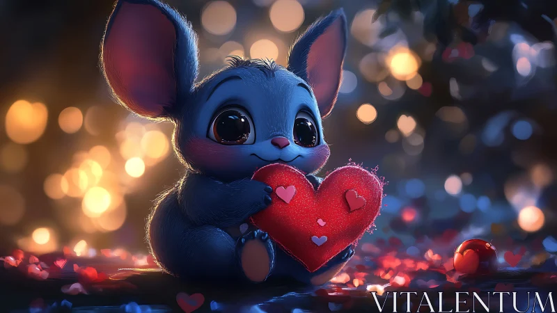 Adorable Blue Bunny Holding a Sparkling Red Heart