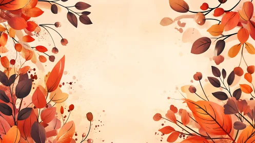 Autumnal floral border in warm watercolor leaf composition.