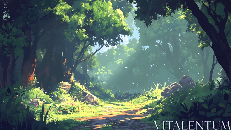 Enchanted Forest Path Glows With Sunlit Secrets and Ancient Wonder