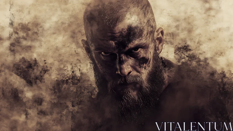 High contrast warrior portrait with dirt textures and desaturated tones