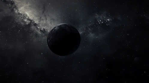 Shadowed exoplanet silhouette against dense galactic starfield rendering