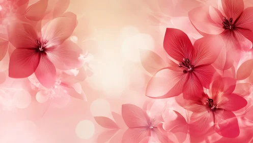 Blooms Drift Through Soft Crimson Dreams and Veiled Luminescence