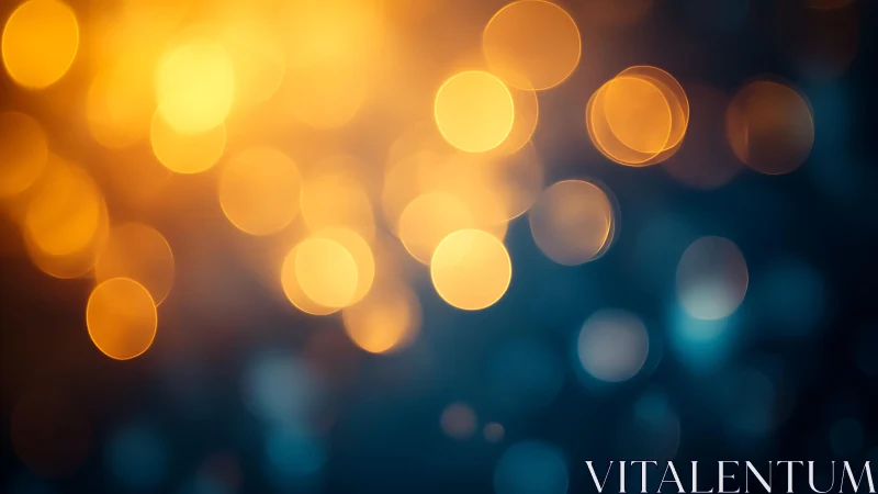 Warm golden bokeh lights on dark blue background, abstract style.