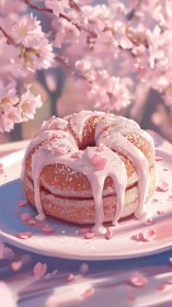 Pink-Glazed Donut with Cherry Blossoms.