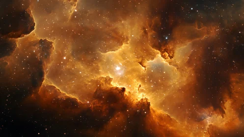 Luminous golden nebula glows softly in the silent deep cosmos