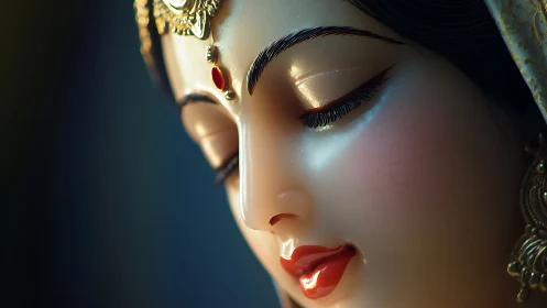 Photorealistic devotional sculpture portrait in side profile.