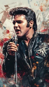 Digital portrait of rock singer in black leather jacket.