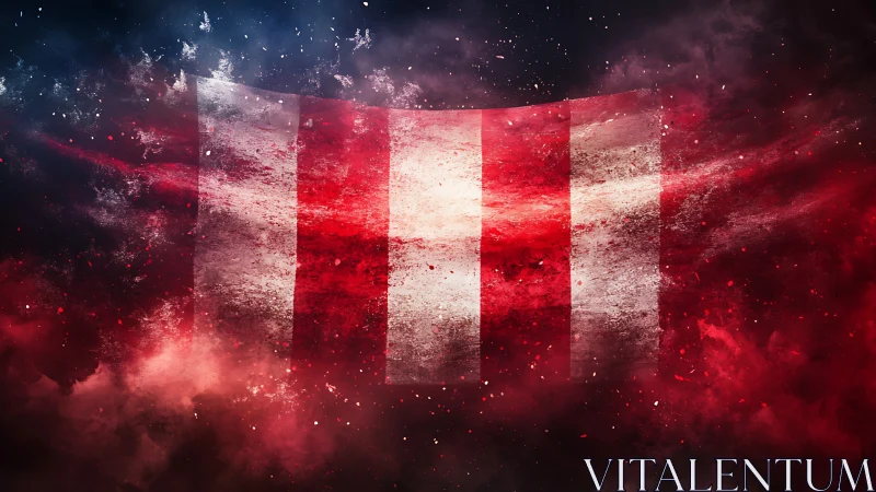 Peruvian flag dissolving in dramatic cosmic smoke storm.