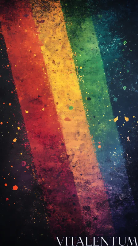 Diagonal grunge rainbow streaks glow against dark cosmic void