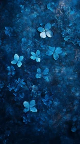 Gentle blue butterflies drifting through a dreamy night sky.