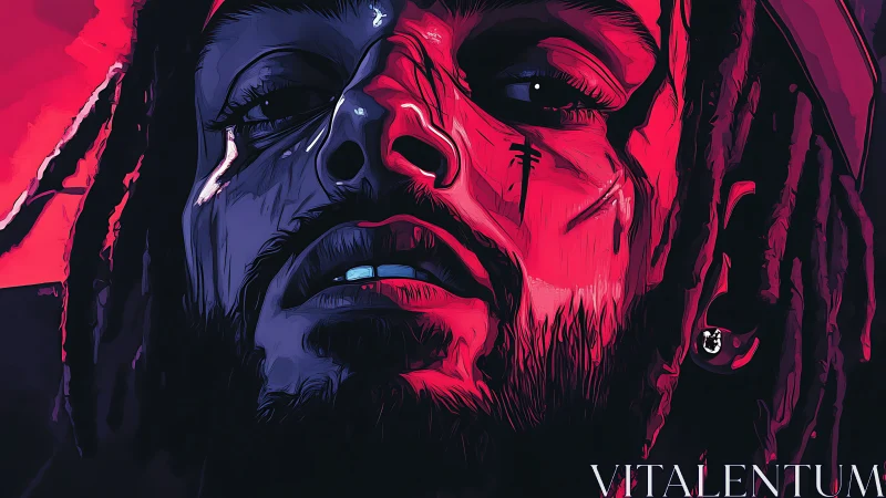 Bold red and blue portrait celebrates raw emotion and style