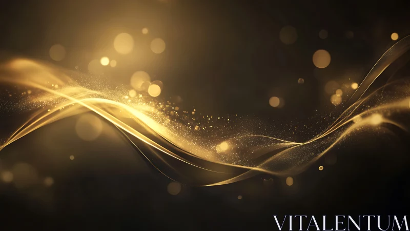 Golden light waves curve across dark abstract background
