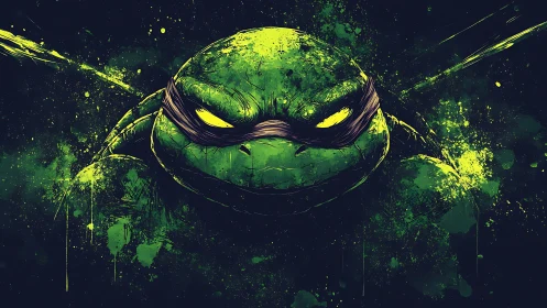 Neon splatter mutant turtle portrait with kinetic ink dynamics.