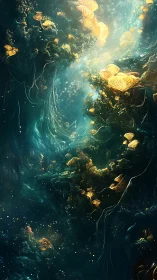 Bioluminescent fungal reefs illuminate a surreal oceanic chasm