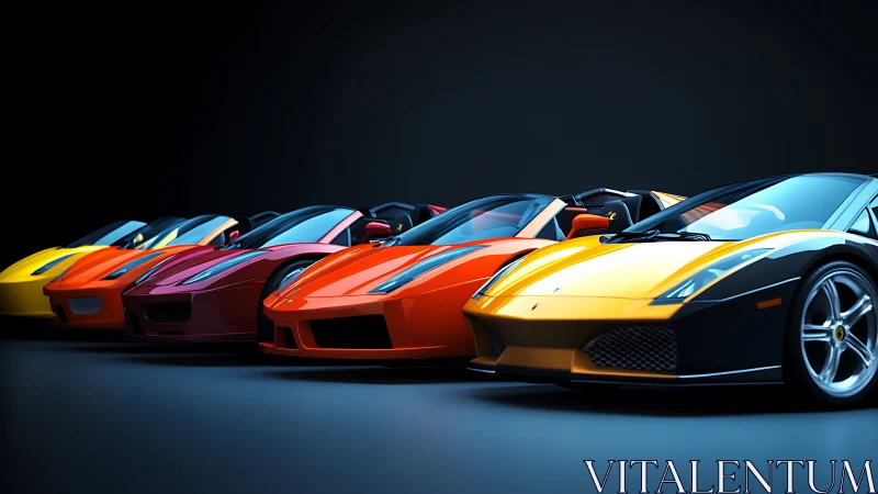 Chromatic supercar array under controlled studio illumination.