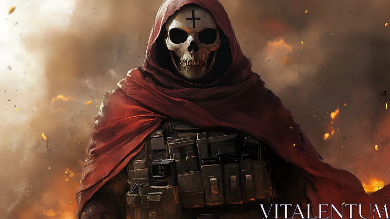 Ballistic revenant with skull cowl in incendiary overpressure.