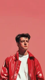 Digital painting portrait with minimal red field composition.