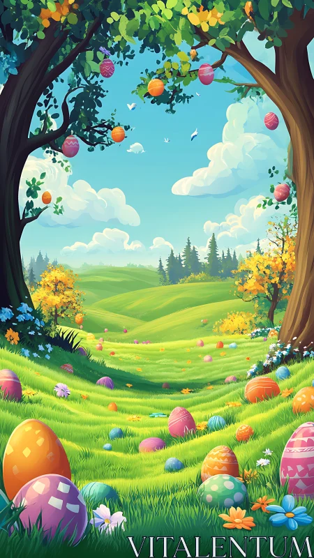 Pastel egg meadows bask under a honey-bright spring sky.