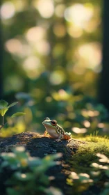 Curious little forest frog enjoys a calm sunlit morning perch