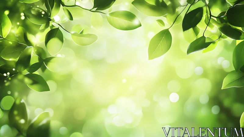 Sunlit leaf canopy bathing a dreamy spring morning glow.