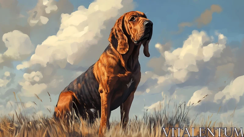 Bloodhound study under volumetric cloudscape with warm rim lighting