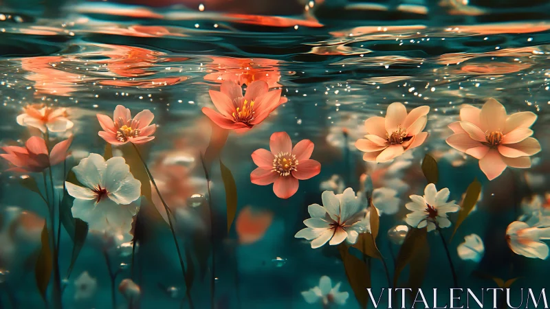 Underwater Floral Composition with Coral and White Blooms