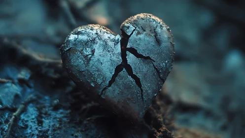 Fractured Stone Heart with Dramatic Luminous Finish